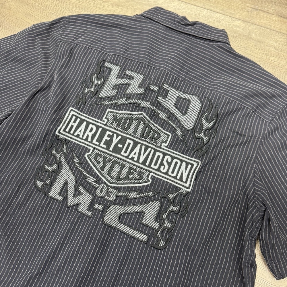 Harley‎ Davidson Motorcycles Black Pinstripe S/S Mechanic Style Shirt Sz M